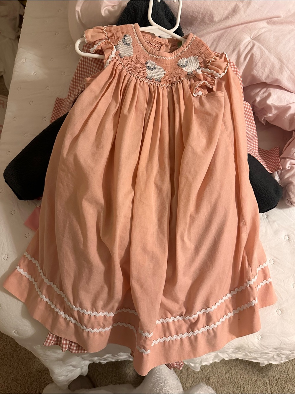 Peach Smocked Lamb Cotton Girls' Dress